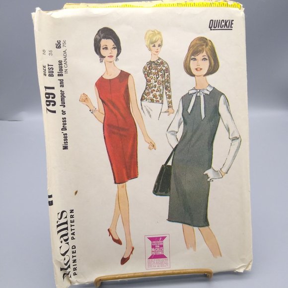 Vintage Sewing PATTERN McCalls 7991, Misses 1965 Dress or Jumper and Blouse - Picture 1 of 2